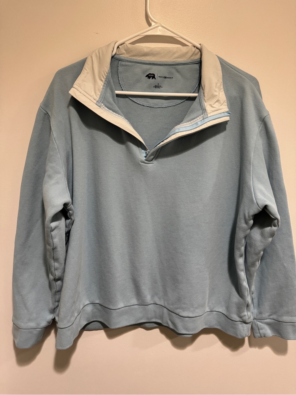Onward Reserve Men's Quarter-Zip Sweater in Light Blue with Cream Collar